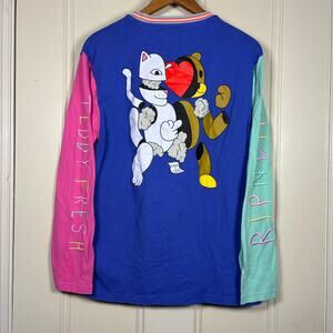 Teddy Fresh Ripndip Long Sleeve Cat and Bear Color Block Tee T Shirt Size Large